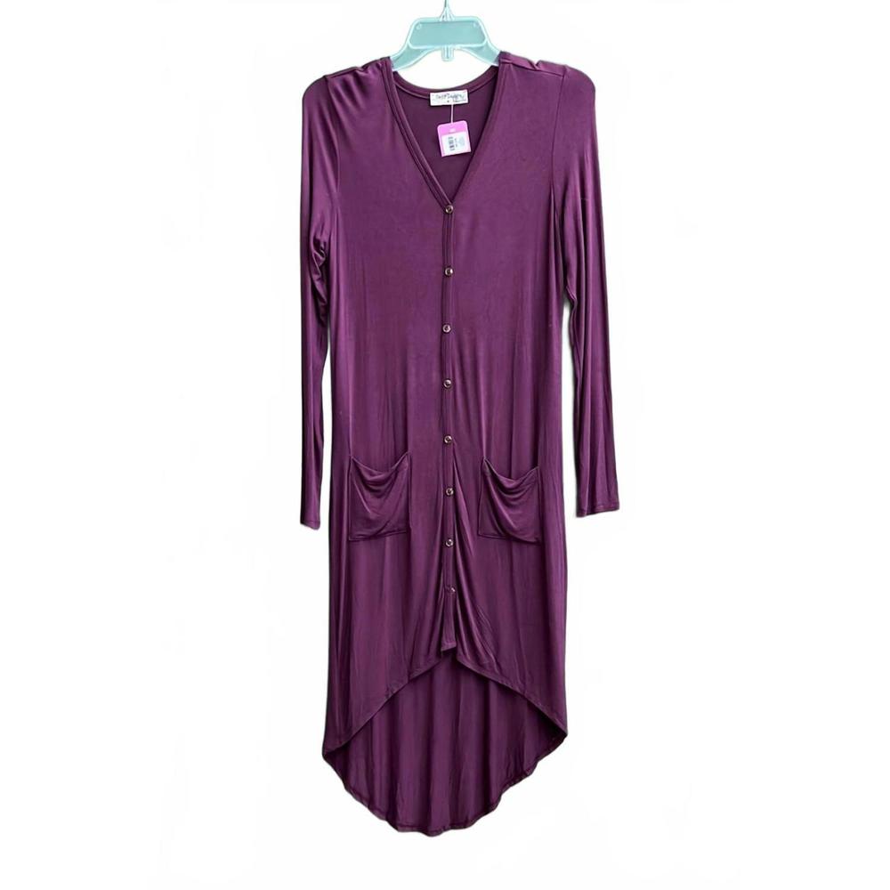 NEW BEAR DANCE women's long purple cardigan w/ pockets in purple